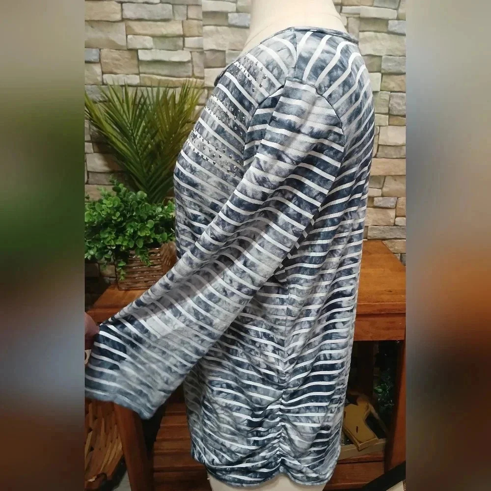 Ruby Rd Large Striped Jeweled Blouse Top‎ - Picture 2 of 4